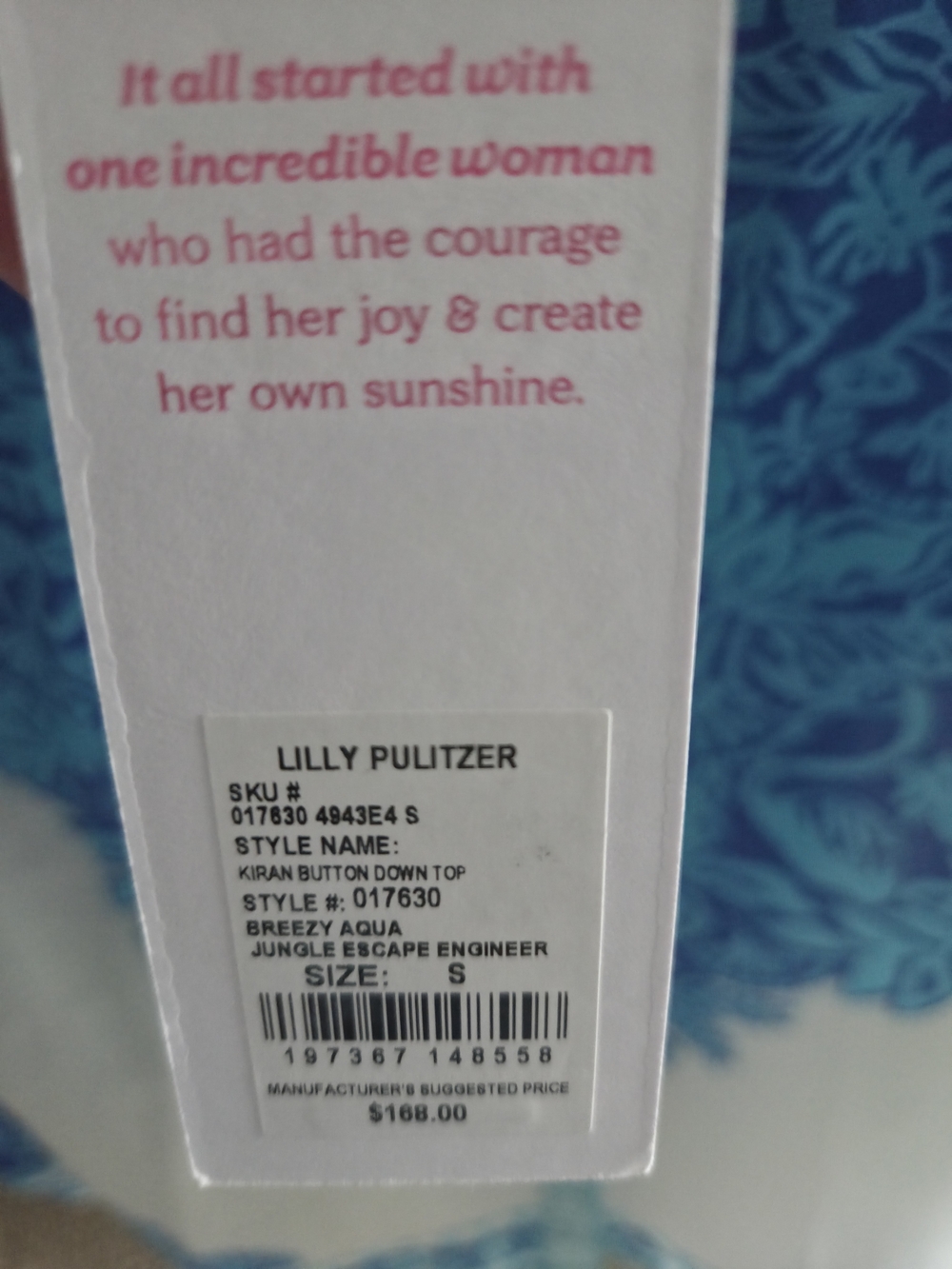 Lilly Pulitzer White Button-Down Shirt with Bright Blue Floral Print - Picture 7 of 7